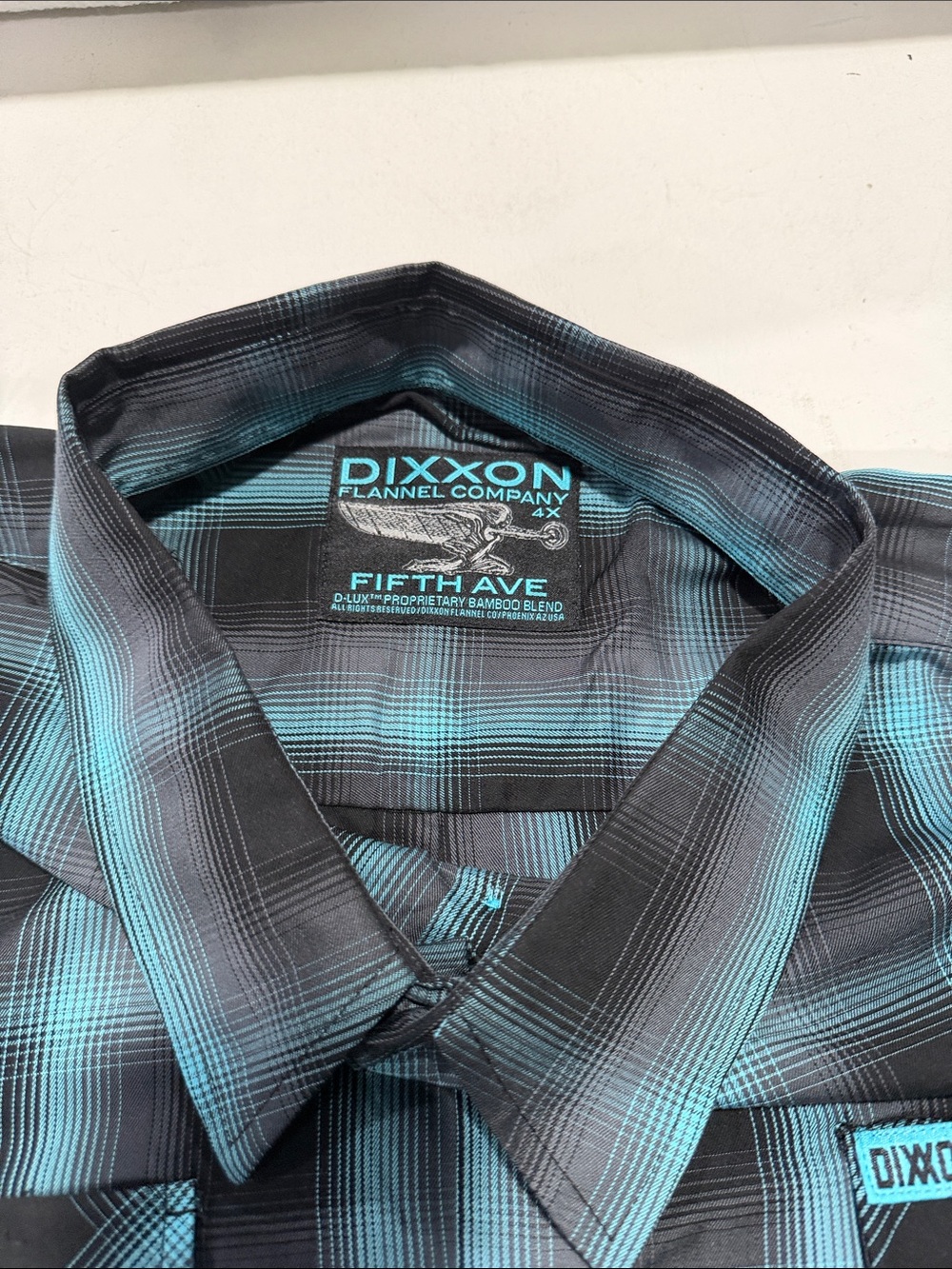 DIXXON Men's Teal and Black Plaid Button-Down Shirt - Picture 2 of 5